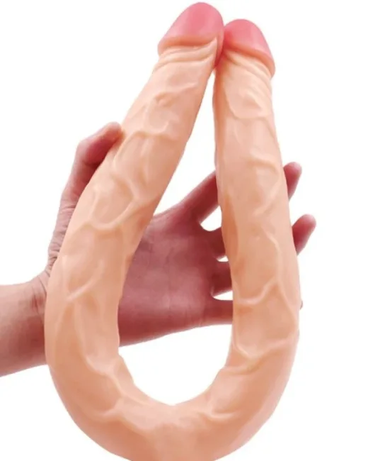 Ten Rengi 55 cm Çift Taraflı Dildo – Hissedilir Damarlı, Silikon
