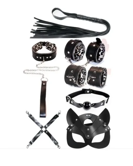 Fetiş Siyah Leopar Set 7 Parça