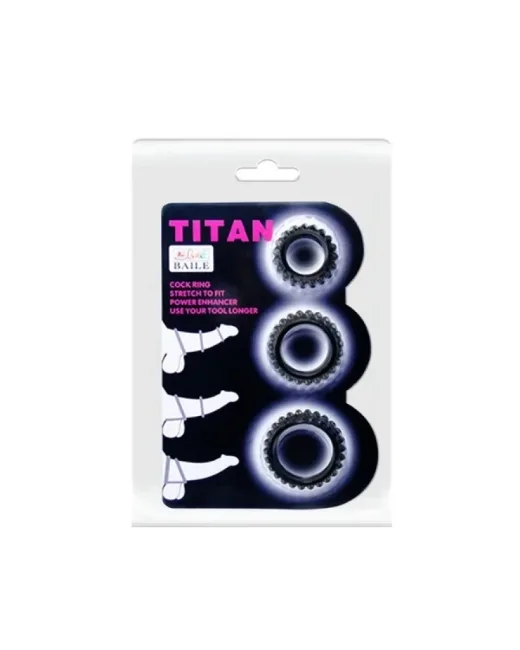 Titan 3'lü Siyah Esnek Penis Halkası Seti