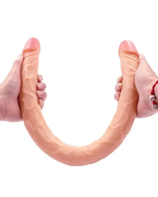Ten Rengi 55 cm Çift Taraflı Dildo – Hissedilir Damarlı, Silikon
