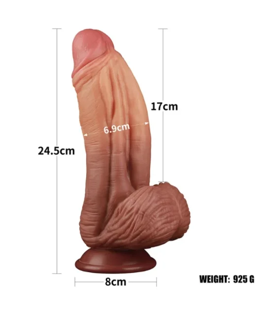 King Size Çift Katmanlı Vakumlu Silikon Dildo 24,5 cm