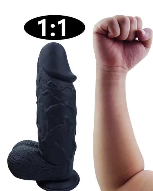 26 cm Siyah Realistik Dildo – Medikal Silikon – 6,6 cm Kalınlık