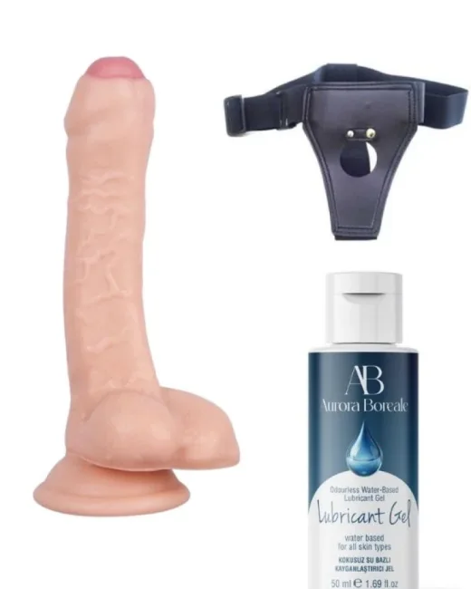 Belden Bağlamalı Kayganlaştırıcı Set 18 cm Realistik Dildo – Medikal Silikon