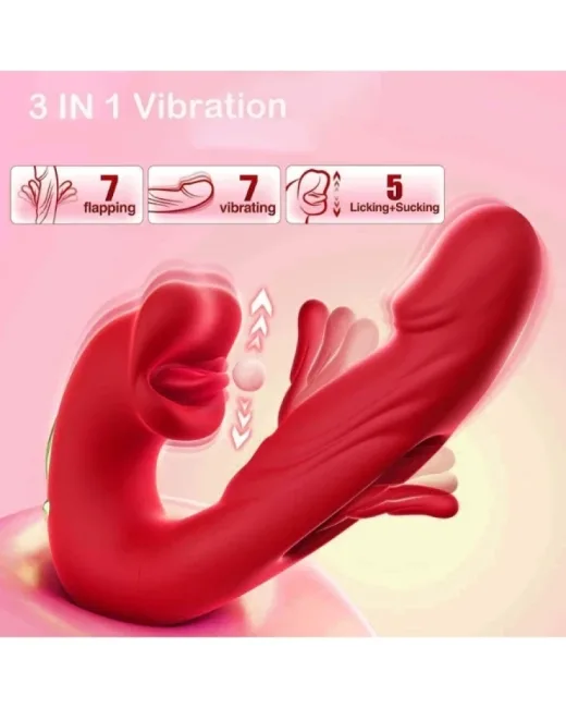 3'ü 1 Arada G Noktası ve Klitoris Vibratörü – Dil ve Emme Fonksiyonlu, Su Geçirmez Silikon Stimülatör (Kırmızı) alternatif görünüm