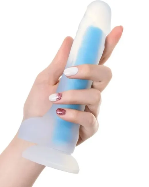 Beyond Mavi Matt Glow Gece Parlayan Dildo, Silikon, Şeffaf, 18 cm