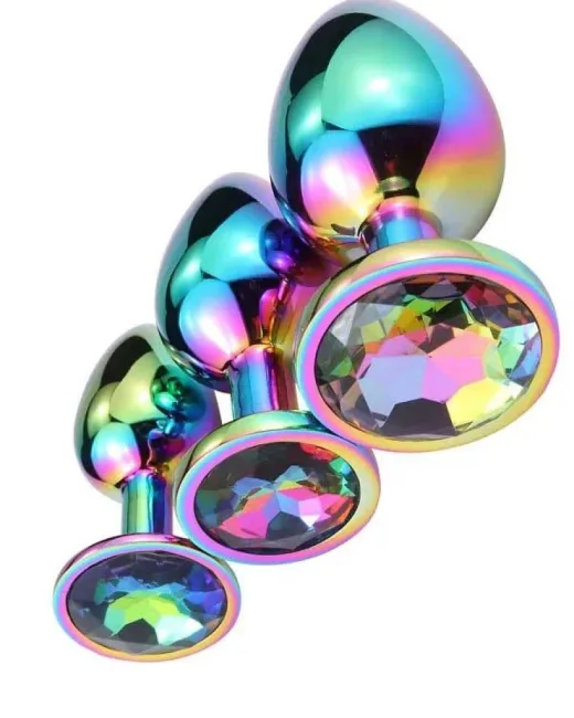 NOXXX Taşlı Çok Renkli Çelik Anal Plug – 3 Boy Set