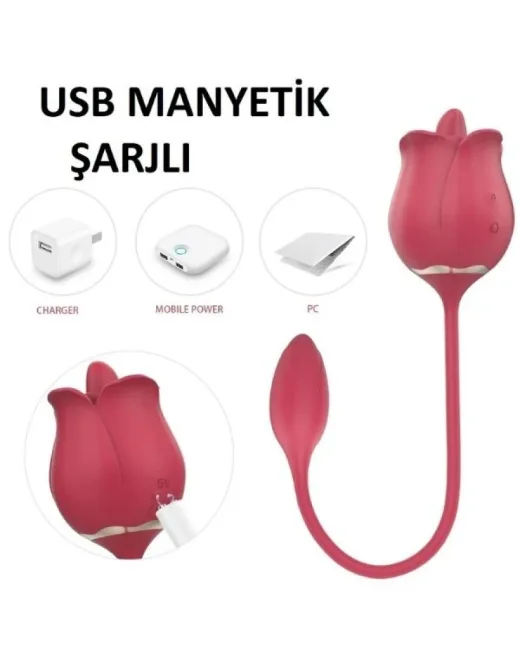 S-Hande Twin Blossoms Gül Dil Hareketli Çift Uçlu Vibratör – Medikal Silikon, Şarjlı