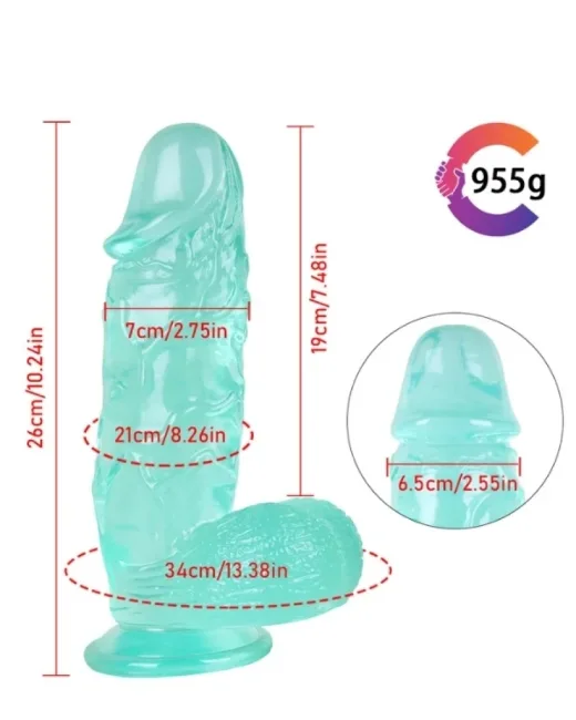 26 cm Yeşil Realistik Dildo – Medikal Silikon