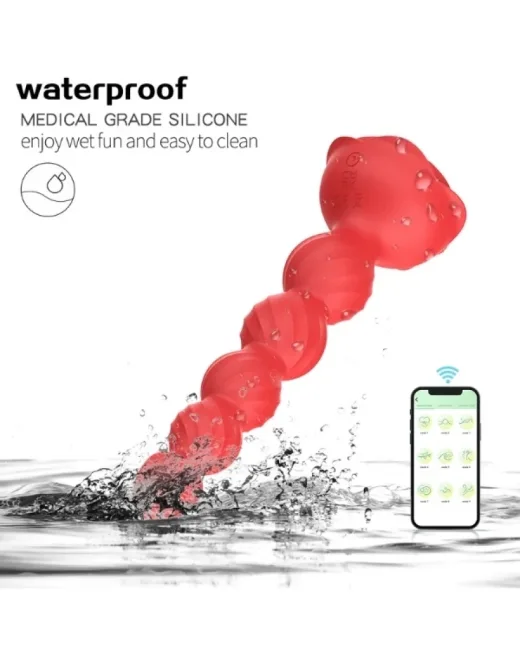 Telefon Kontrollü Haley Rose Pulled Beads Anal Plug – Kırmızı – Silikon
