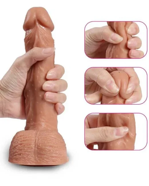 Hill İleri Geri Hareketli Şarjlı Titreşimli Gerçekçi Dildo 21 cm – Hissedilir Damarlı, Vantuzlu