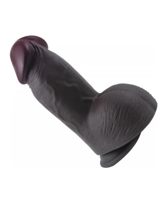 Gerçekçi Tasarımlı Geniş Çaplı Vakum Tabanlı Silikon Dildo 21 cm Siyah