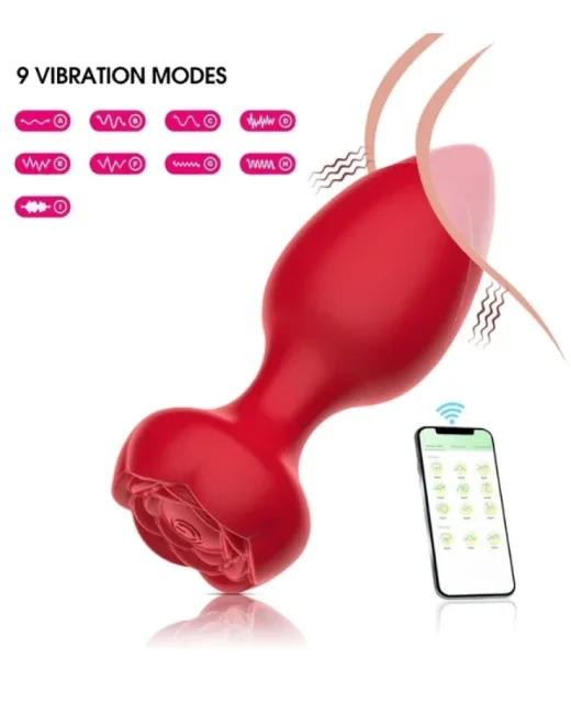 Telefon Kontrollü Full Covered Rubber Rose Anal Plug – Siyah – Silikon