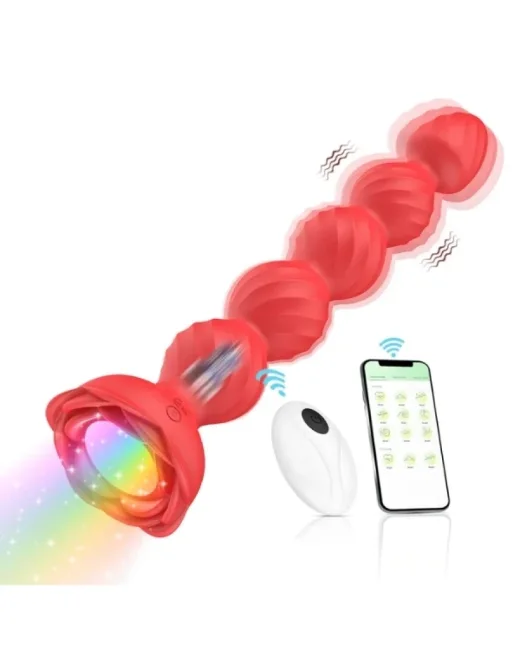 Telefon Kontrollü Haley Rose Pulled Beads Anal Plug – Kırmızı – Silikon