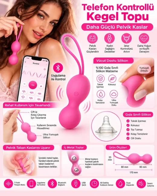 App Kontrollü 10 Modlu Kegel Topu Vibratör – Silikon Askılı - Ürün görseli 3