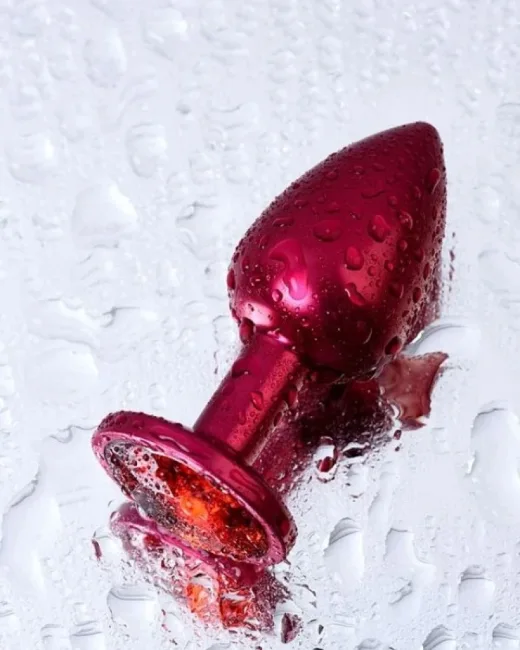 Metal Anal Plug, Metal, kırmızı, kırmızı kristalli, 7,2 cm, Ø2,8 cm, 50 g
