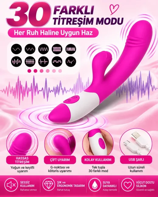 30 Modlu Çift Motorlu Şarjlı Rabbit Vibratör - Ürün görseli 5