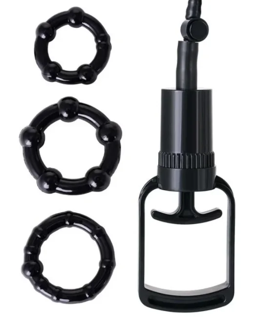 3 halkalı Penis Pompası, PVC siyah 23,5 cm 3 halkalı