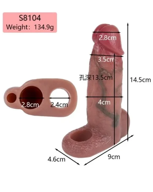 Dolgulu Testis Geçmeli Penis Kılıfı – Sarı, Testisli alternatif görünüm