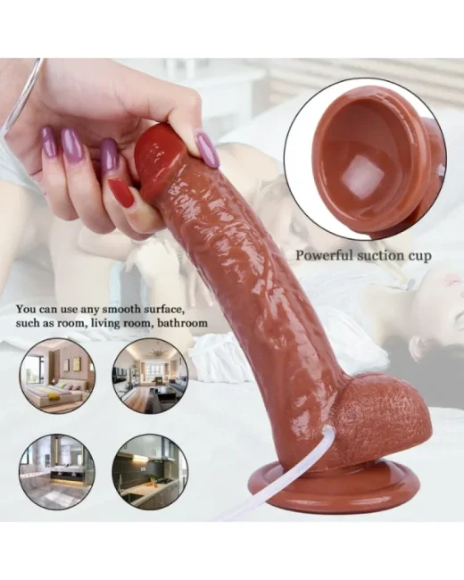 Su Fışkırtma Fonksiyonlu Gerçekçi Vantuzlu Melez Dildo – Hissedilir Damarlı, Silikon alternatif görünüm