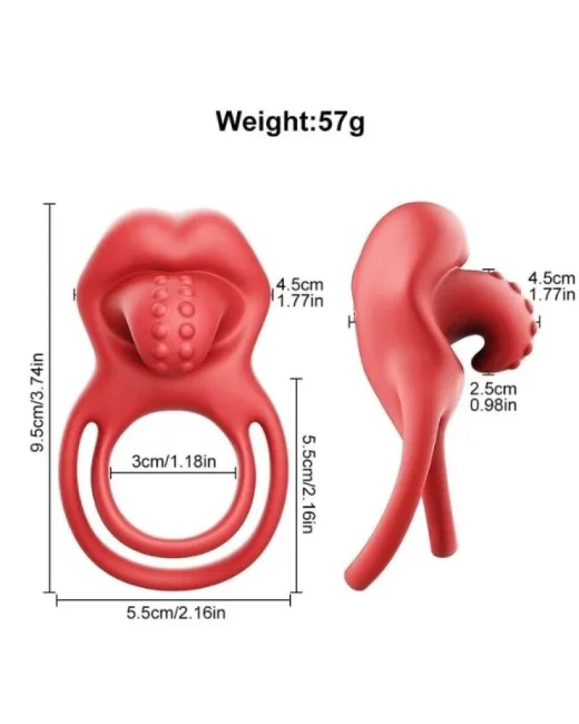 G-Noktası Uyarımlı Dilli Titreşimli Penis Halkası – Çift Yönlü Zevk – Silikon alternatif görünüm