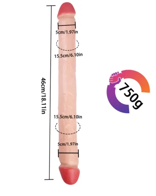 46 cm Realistik Çift Taraflı Dildo – Medikal Silikon