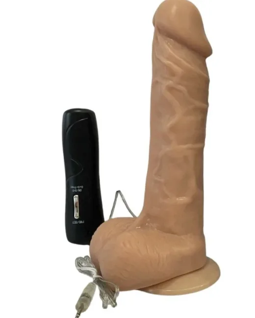 360 Derece Dönen 19,5 cm Titreşimli Realistik Dildo – Medikal Silikon, Kumandalı