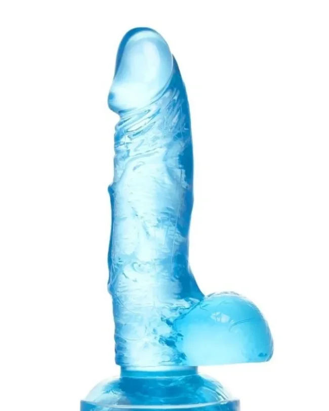 Jel Dildo Mavi 15,8 cm – Hissedilir Damarlı, Vantuzlu