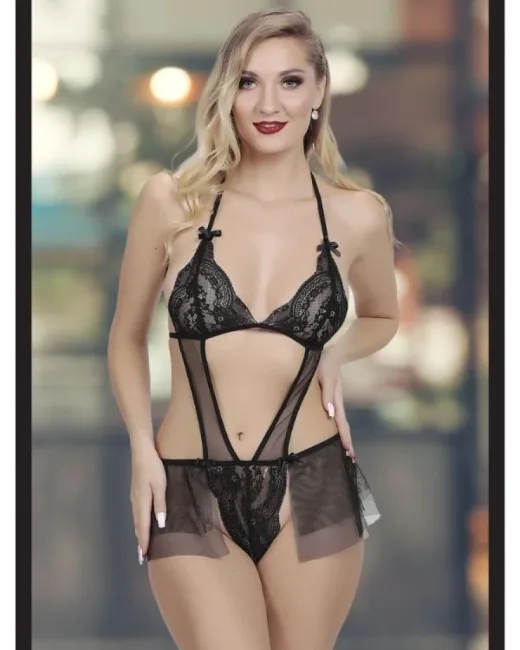 Kadın Siyah Seksi Fantezi Etekli Fantezi Babydoll