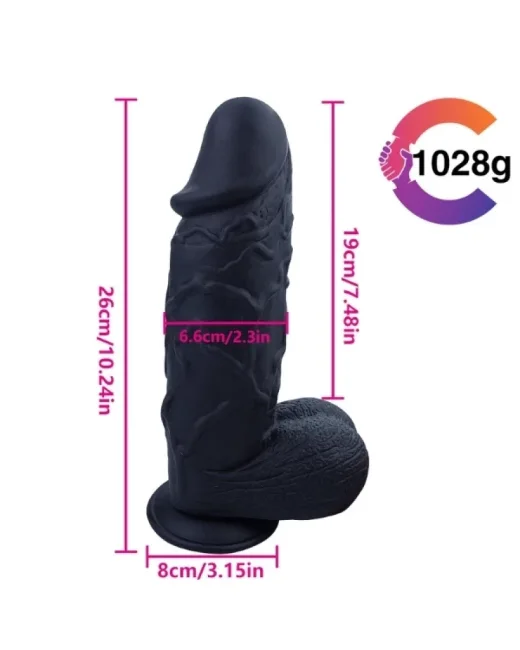 26 cm Siyah Realistik Dildo – Medikal Silikon – 6,6 cm Kalınlık