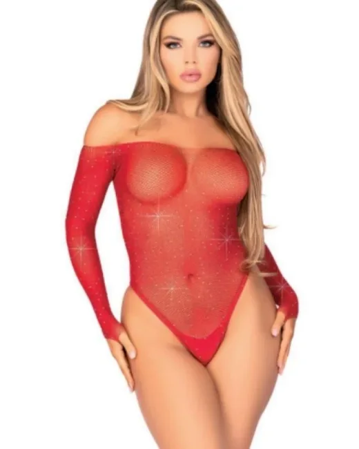 Taşlı Kırmızı Fantezi Body Vücut Çorabı