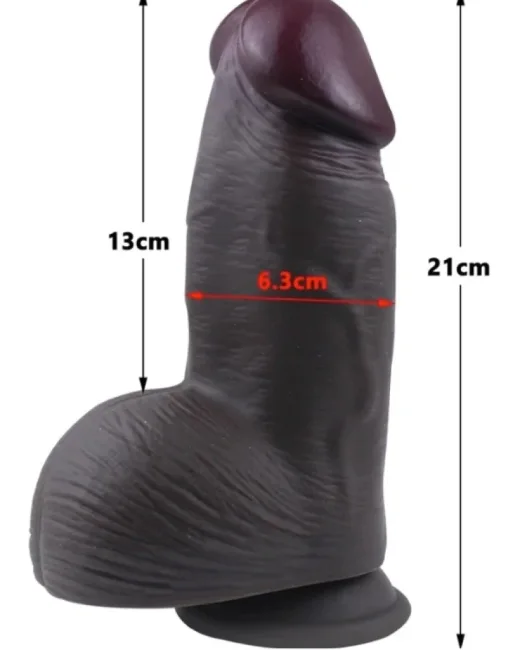 Gerçekçi Tasarımlı Geniş Çaplı Vakum Tabanlı Silikon Dildo 21 cm Siyah alternatif görünüm