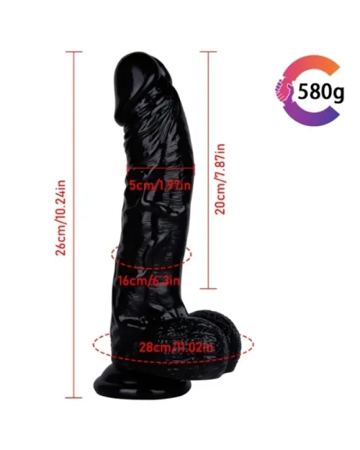26 cm Siyah Realistik Dildo – Medikal Silikon – 580 g
