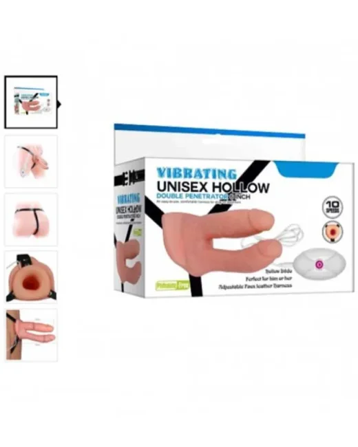 Unisex Çift Taraflı 15,2 cm İçi Boş Belden Bağlamalı Titreşimli Protez Penis