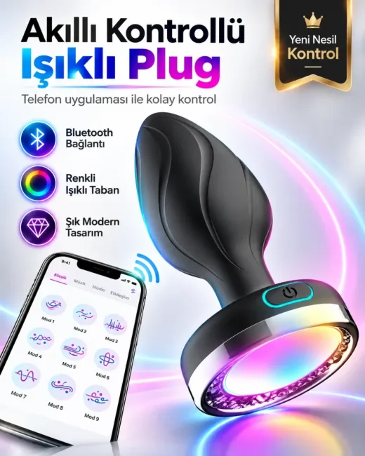 App Kontrollü Titreşimli Anal Plug – 10 Modlu, LED Işıklı, Şarjlı alternatif görünüm