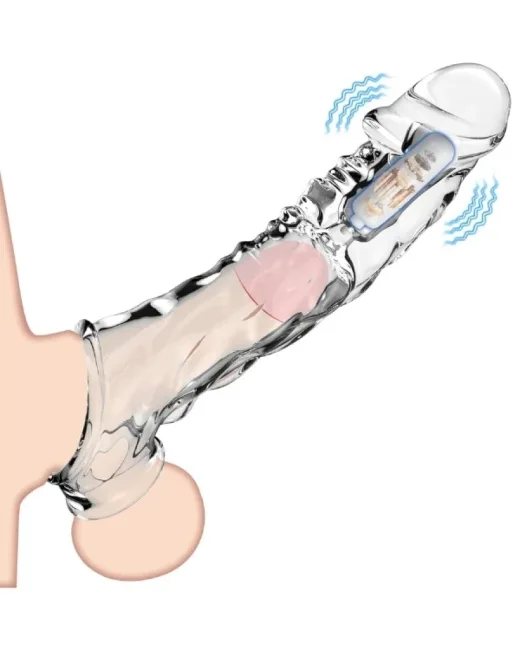 9 cm Şeffaf Penis Kılıfı – Halkalı Titreşimli Penis Uzatıcı – Silikon