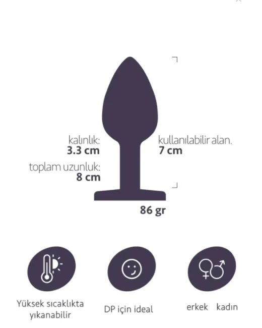 Paslanmaz Çelik Anal Plug Tıkaç Mor Taşlı alternatif görünüm