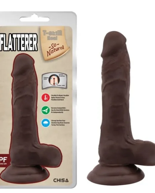 Flatterer Kıkırdaklı Gerçekçi Dildo – 18,6 cm Koyu Ten Rengi – Vantuzlu