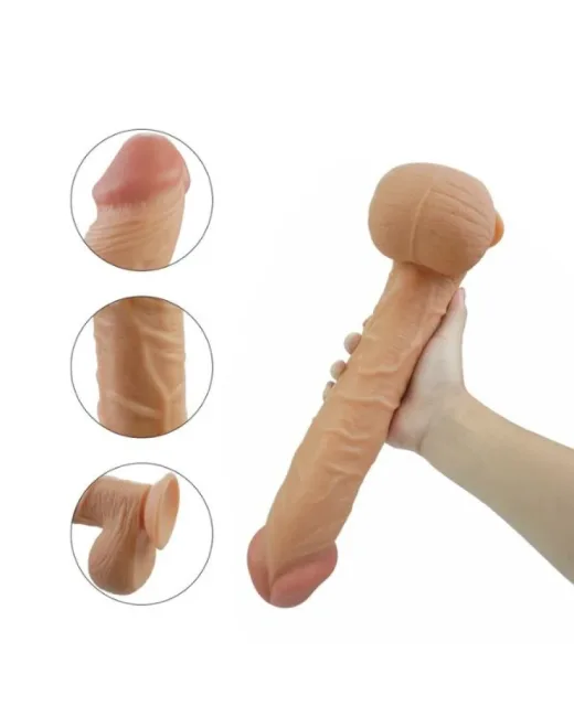 Ten Rengi 34 cm Dildo – Sıvı Silikon, Hissedilir Damarlı
