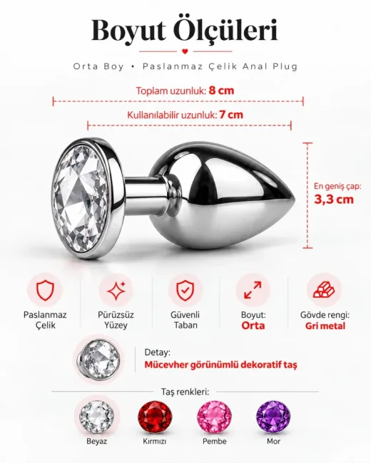 Paslanmaz Çelik Anal Plug Tıkaç – Orta Boy