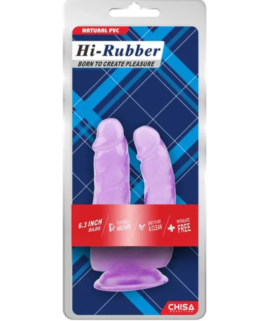 Hi-Rubber Şeffaf Jel İkili Dildo – 18 cm Mor – Hissedilir Damarlı, Vantuzlu alternatif görünüm