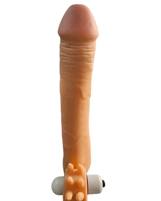 Gerçekçi Penis Kılıfı Et Dokusunda Titreşimli Testis Geçmeli 20 cm – Et Dokulu