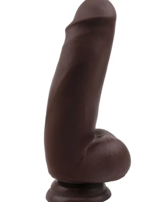 Lecher Kıkırdaklı Gerçekçi Dildo – 18 cm Koyu Ten Rengi – Hissedilir Damarlı, Vantuzlu