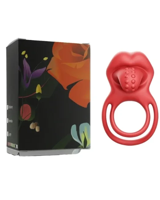 Censan Kırmızı Dudak Dil Şeklinde Şarjlı Titreşimli Penis Halkası