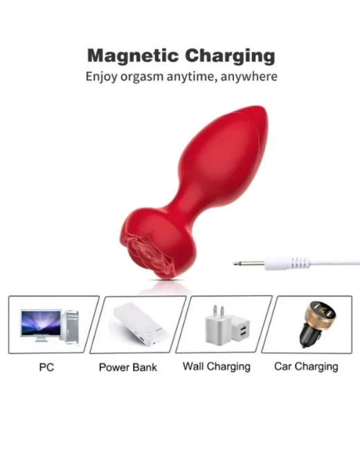 Telefon Kontrollü Full Covered Rubber Rose Anal Plug – Kırmızı – Silikon