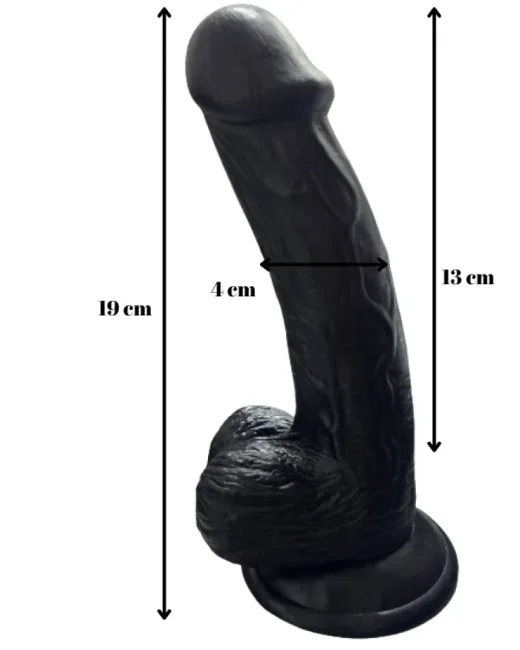 Gerçekçi Testisli Siyah Dildo 19 cm alternatif görünüm