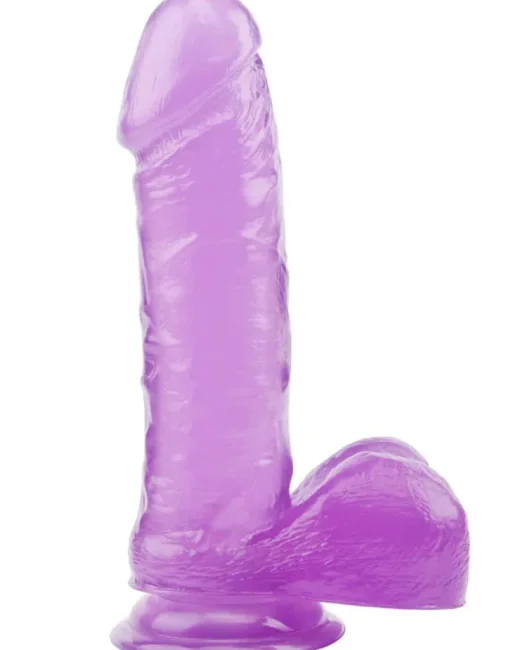 Hi-Rubber Şeffaf Jel Dildo – 19,5 cm Mor – Vantuzlu – Testisli