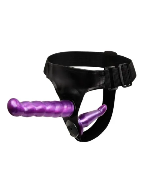 Çift Taraflı Mor Renk Belden Bağlamalı Dildo – Silikon