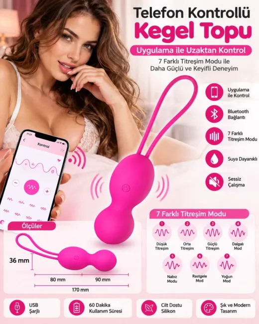 App Kontrollü 10 Modlu Kegel Topu Vibratör – Silikon Askılı - Ürün görseli 4