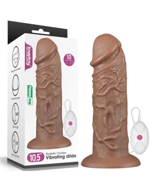 10.5'' Realistik Chubby Titreşimli Dildo – Hissedilir Damarlı, Şarjlı