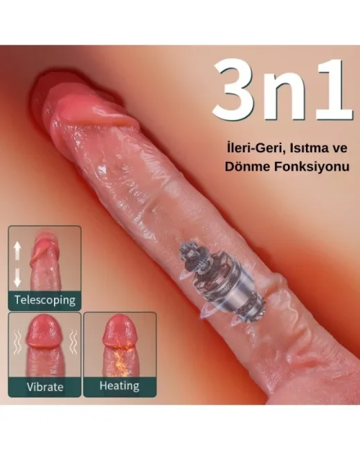 Ultra Realistik Isıtma İleri Geri ve Dönme Fonksiyonlu Gerçekçi Melez Vibratör – Et Dokulu, Şarjlı